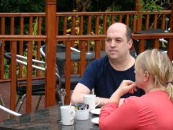 Customers in the outdoor area at the Daisy Nook Riverside Cafe